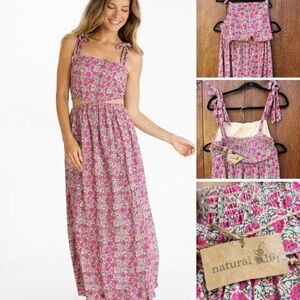 Natural Life Boho Cottagecore Midi Dress NWT M Tie Strap Sundress Coquette